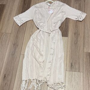 Umgee Cream Open-Knit Fringe Cardigan